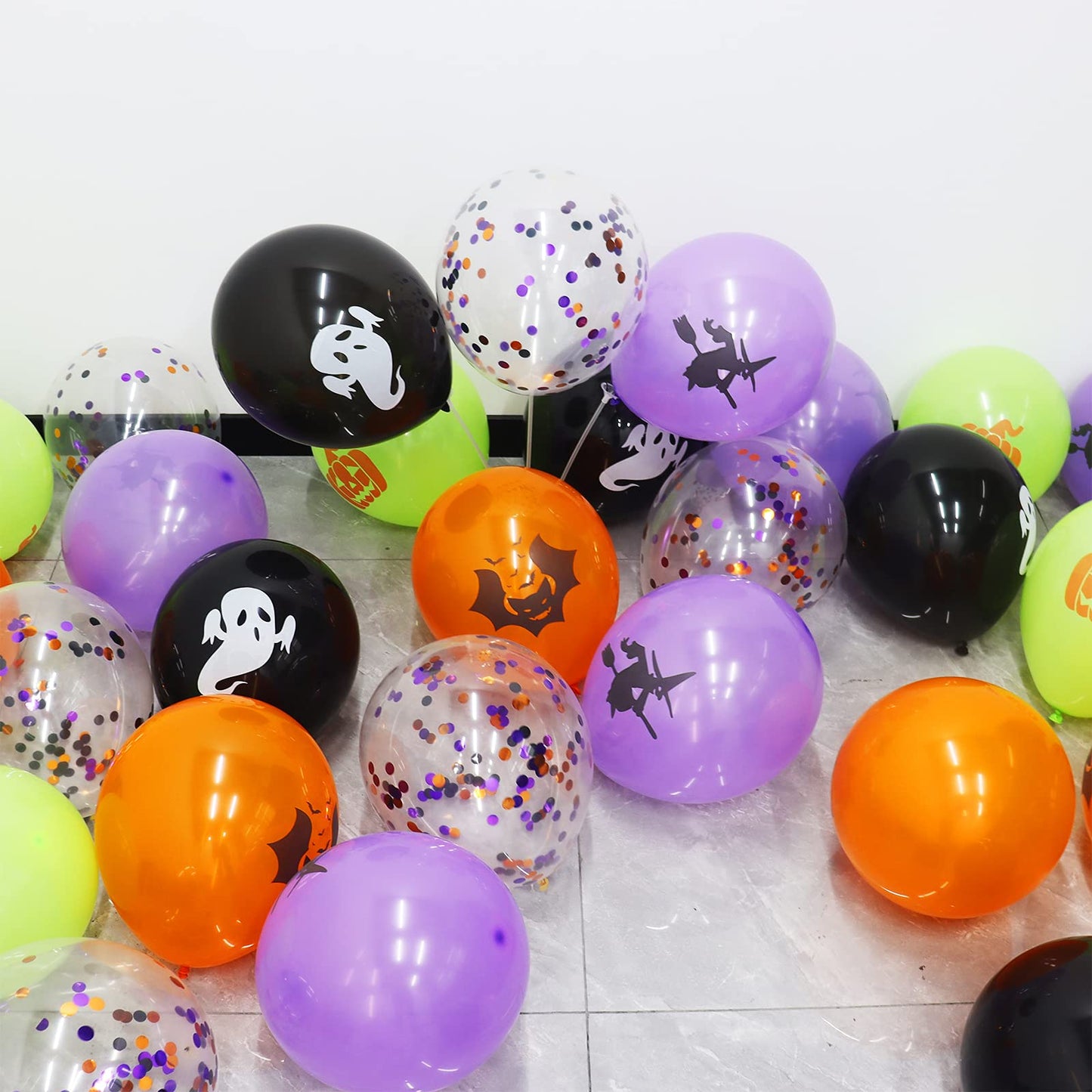 62PCS Halloween Party Balloons Decorations, 12 Inch Black Orange Purple Green Confetti Balloons for Kids Halloween Birthday Bachelorette Party Decorations Supplies
