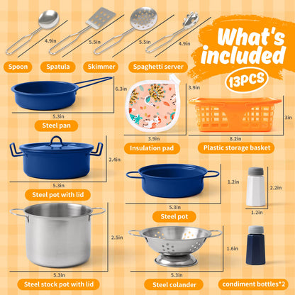 Veitch fairytales Kids Play Kitchen Toy Accessories Set Toddler Cooking Playset for Girls Boys Including Colorful Pots and Pans (Blue)