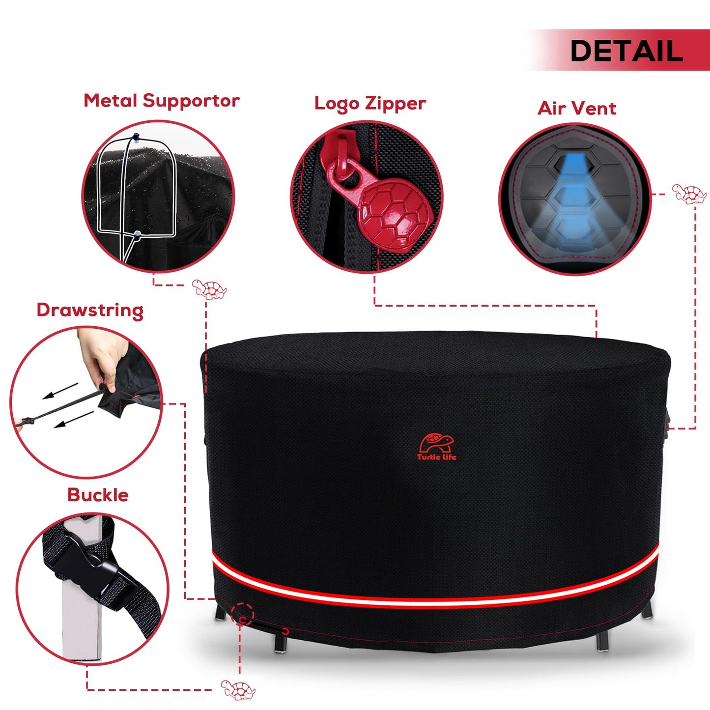 Turtle Life Patio Furniture Sets Cover, Heavry Duty Round Outdoor Dinning Table and Chairs Cover, Anti-Fading Cover for Outdoor Furniture Set, Black, Dia 110" x 32" H