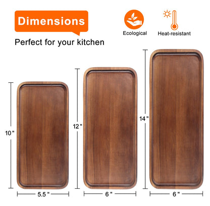 Wooden Serving Platters Acacia Long Charcuterie Boards Rectangle Wood Tray Home Decor Serving Cheese Board Appetizer Snack Plates Kitchen Dinner Platter for Food Dish Rectangular Cake Dessert Trays