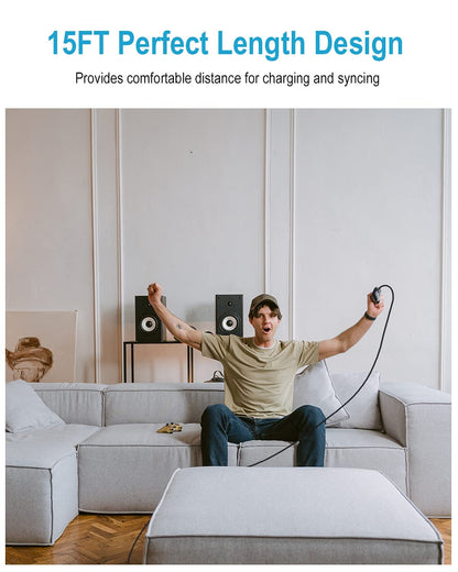 DEEGO Micro USB Cable, 15Ft Extra Long Controller Charger Compatible with PS4, PlayStation 4, Charger Cord Fast Android USB Charging Cable, Black