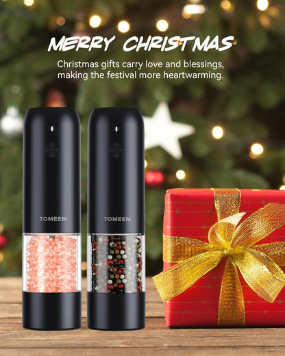 Upgraded Larger Capacity: Electric Salt and Pepper Grinder Set Rechargeable with LED lights - Stainless Steel Automatic Pepper and Salt Grinder Refillable with 6 Adjustable Coarseness