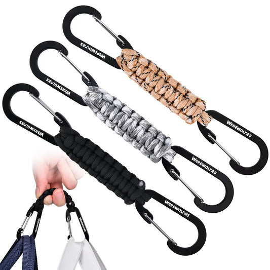 WEREWOLVES 3 Pack Paracord Keychain Carabiner, Carabiner Clip for Backpacks, Mottled