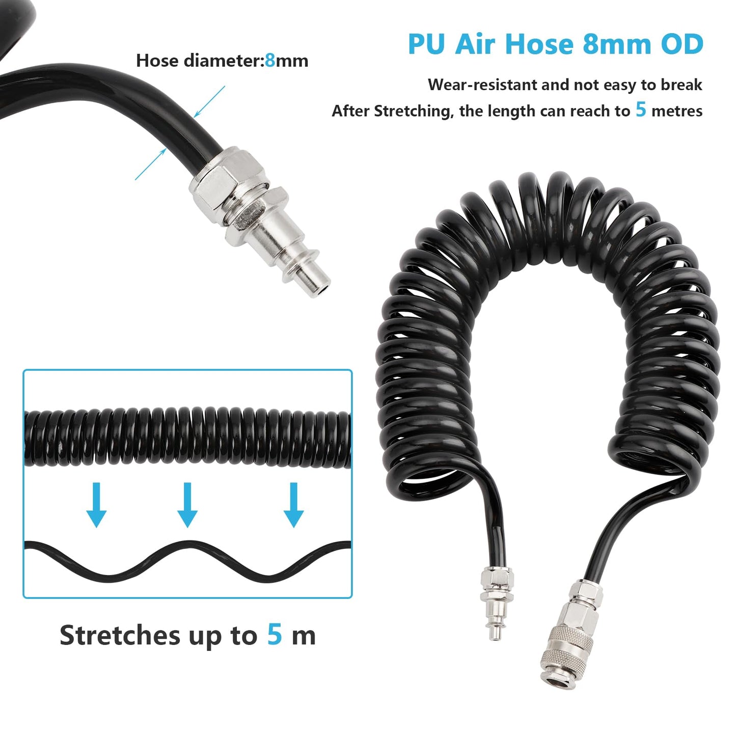 Fippy Truck Air Duster Gun with 5 Metre Recoil Air Hose, Air Seat Blow Dust Gun Heavy Duty Air Gun Cleaning Kit for Truck Semi Trailers