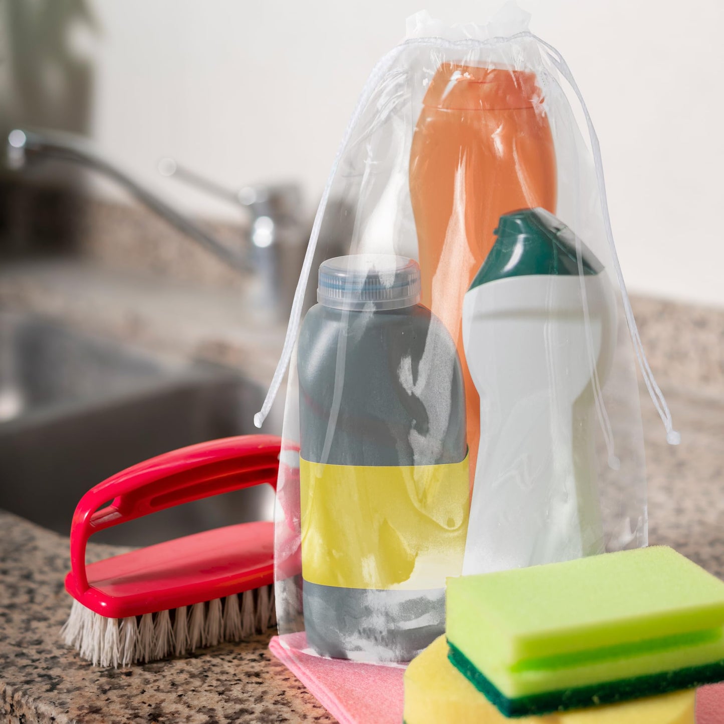 APQ Drawstring Bag, 12x16 Inches. 100 Waterproof Plastic Bags. 2 Mil Bags for Cosmetics, Toiletries