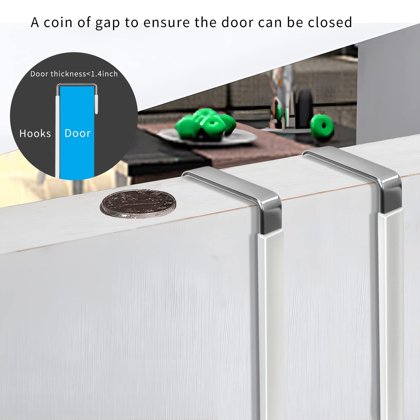 FYY Over The Door Hooks, 4 Pack Hangers Hooks with Rubber Prevent Scratches Heavy Duty Organizer for Living Room, Bathroom, Bedroom, Kitchen Hanging Clothes, Towels, Hats, Coats, Bags White