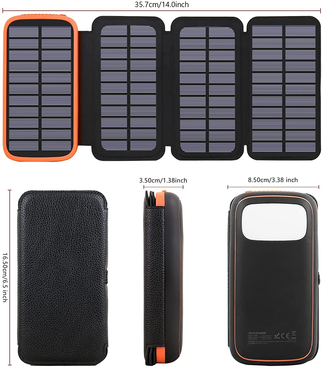 CONXWAN Solar Charger Power Bank – 27000mAh USB C Solar Phone Charger with 3 USB Outputs with 4 Foldable Solar Panels Battery Pack Charger Compatible with Most Smart Phone