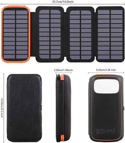 CONXWAN Solar Charger Power Bank – 27000mAh USB C Solar Phone Charger with 3 USB Outputs with 4 Foldable Solar Panels Battery Pack Charger Compatible with Most Smart Phone