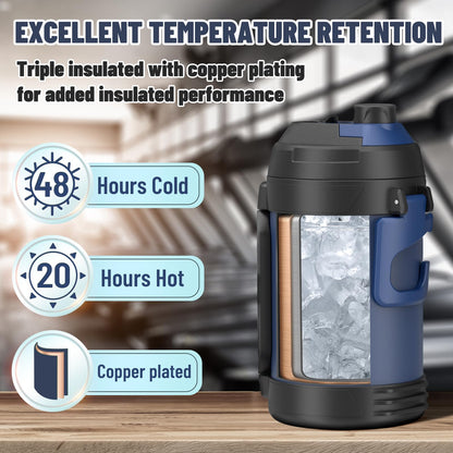 Zukro 1 Gallon Water Jug, One Gallon Large Triple Wall Insulated Metal Jug With Straw and Spout, No Sweat 128 oz Stainless Steel Sport Water Bottle Keeps Cold 48 Hours for Outdoors, Black