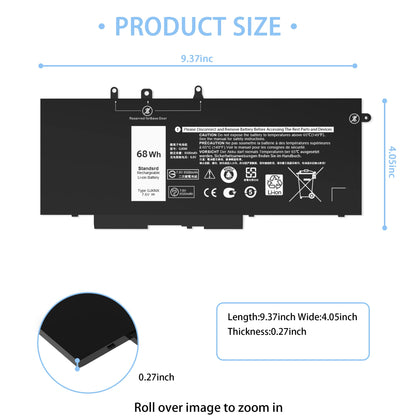 VNYUNQWE 68WH GJKNX Battery Replacement for Dell Latitude 5480 5580 5280 5288 5488 5590 5591 5490 5491 5495 E5480 E5580 E5490 E5590 Precision 15 3520 3530 Series GD1JP DY9NT 5YHR4 451-BBZG 7.6V 4-Cell