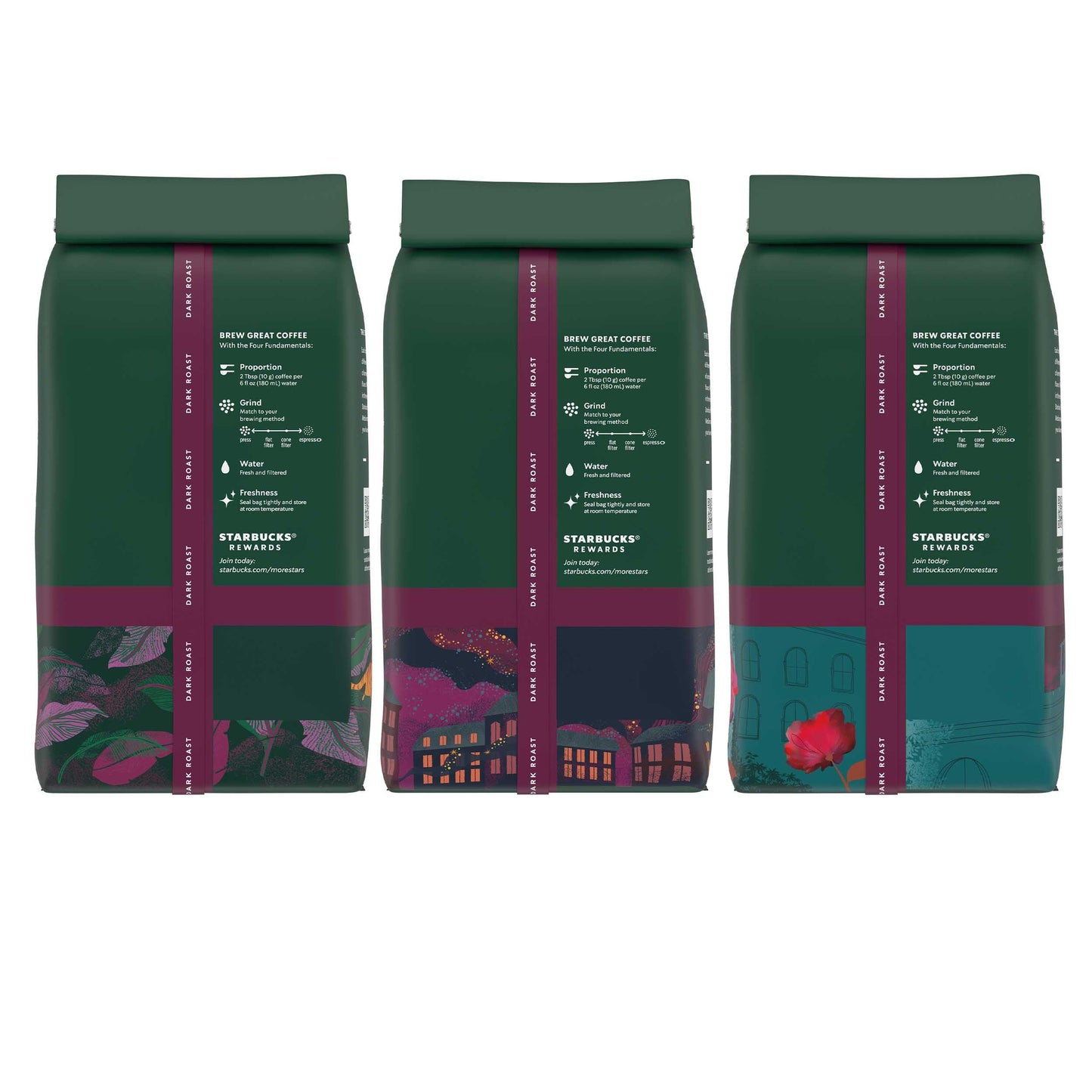 Starbucks Dark Roast Ground Coffee, Variety Pack, 3 bags (12 oz each)