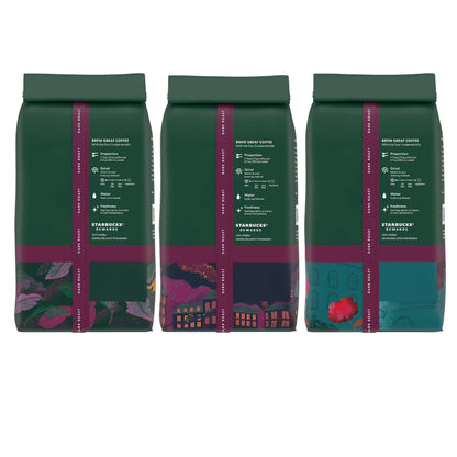 Starbucks Dark Roast Ground Coffee, Variety Pack, 3 bags (12 oz each)