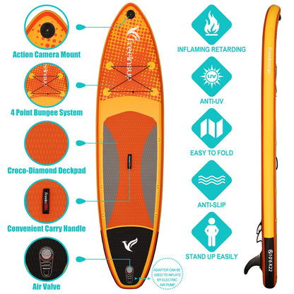 Freein Inflatable Stand Up Paddle Board ，Capacity 2-in-1 SUP/Kayak with Adjustable Seat ，Electric Pump Adapter ，Non-Slip Diamond Deck & Travel Backpack ，for Adults/Fishing/Yoga（Yellow,10'6"