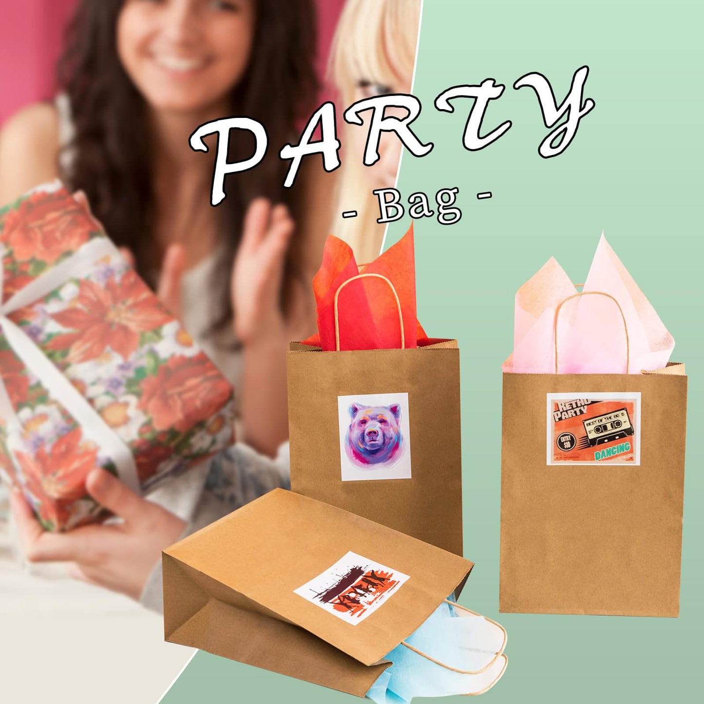 Brown Paper Bags with Handles Bulk 100Pcs 8x4.5x10.8 Inch Gift Bags Bulk, Brown Kraft Paper Bags for Retail, Party, Shopping, Favor