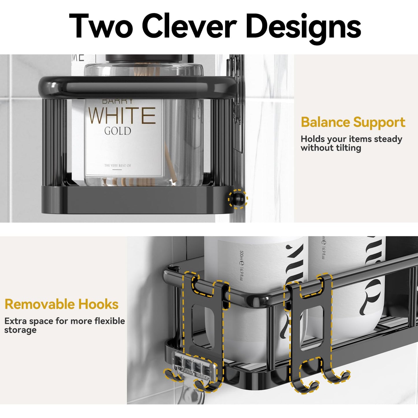 YASONIC Shower Caddy, 100% Rustproof Shower Shelves for Inside Shower, No Drilling Bathroom Organizers and Storage, 6 Pack Large Capacity Bathroom Caddy for Kitchen & Home Decor