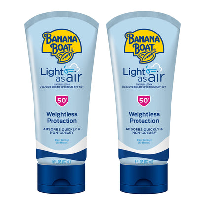 Banana Boat Light As Air Sunscreen Lotion SPF 50 Twin Pack | Lightweight & Non-Greasy Lotion Sunscreen SPF 50, Sunblock, Oxybenzone-Free, 6oz each