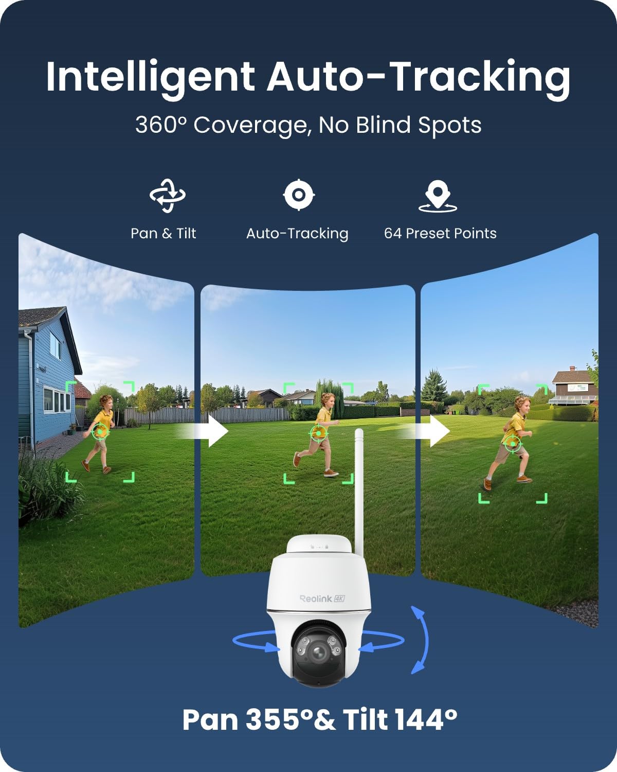 REOLINK First 4K Solar Security Cameras Wireless Outdoor, Argus PT Ultra+ 3W Solar Panel, 360° Pan Tilt Auto-Tracking, 8MP Color Night Vision, 2.4/5 GHz Wi-Fi 6, No Monthly Fee, Home Hub Compatible