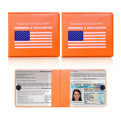 Ziciner Car Registration Insurance Holder, 2Pack Essential Auto PVC Card Document Glove Box Organizer with Velcro Closure, Universal Car Accessories for Men & Women (Orange/Blue Flag)