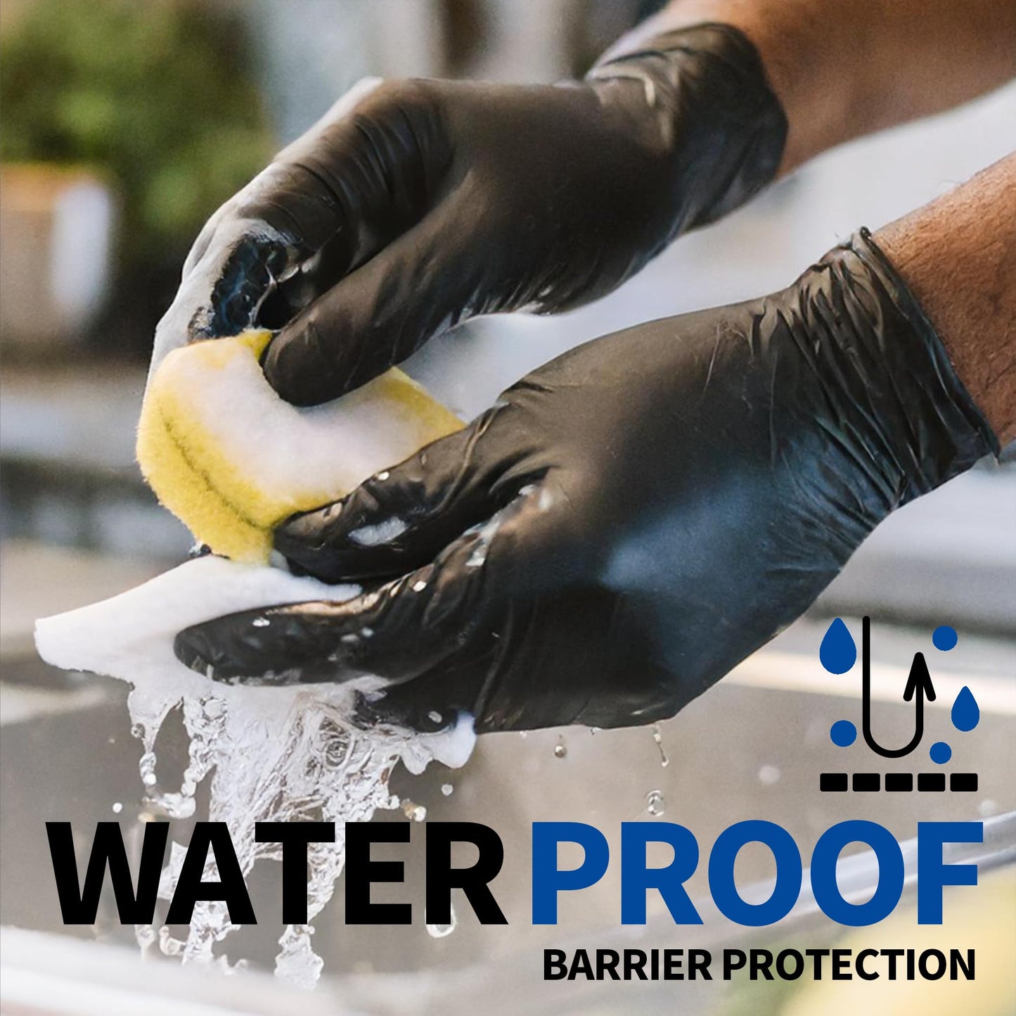 Supmedic Disposable Nitrile Gloves, Chemical Resistant, Powder-Free, Latex-Free, Food Safe, Medical Exam Gloves, Black, Large, 100 Pcs