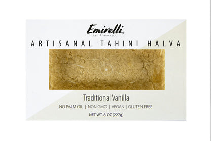 Emirelli Artisanal Halva Dessert – Authentic Middle Eastern Candy Turkish Sweets – Vegan Candy 55%-Tahini Halwa - Halvah Traditional International Sweets – Tasty Traditional Vanilla Flavor, Pack of 1