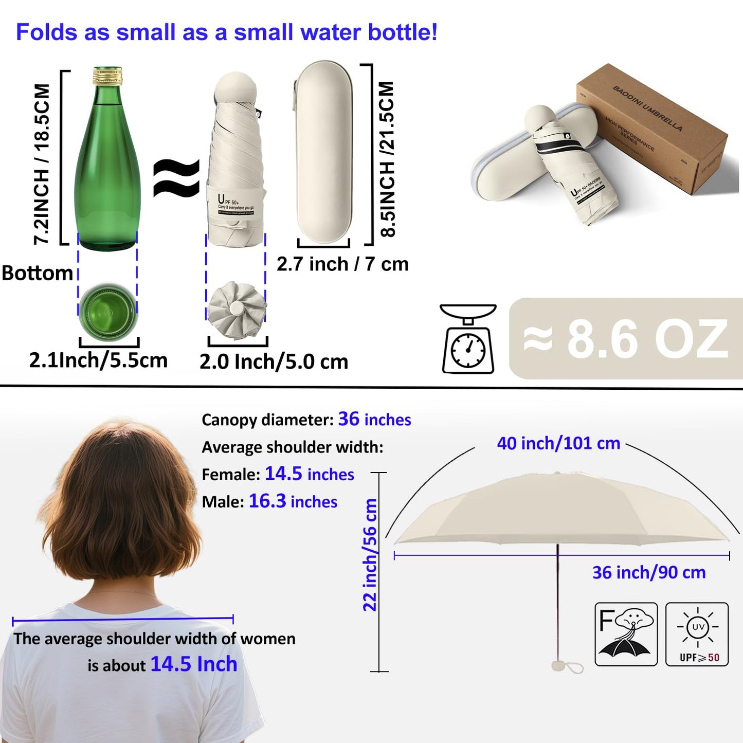 BAODINI Travel Essentials Mini Umbrella for Purse With Case Small Compact UV Sun Protection Lightweight Tiny Pocket Manual Open Close Umbrella for Women Kids and Men Fit Purse Backpack