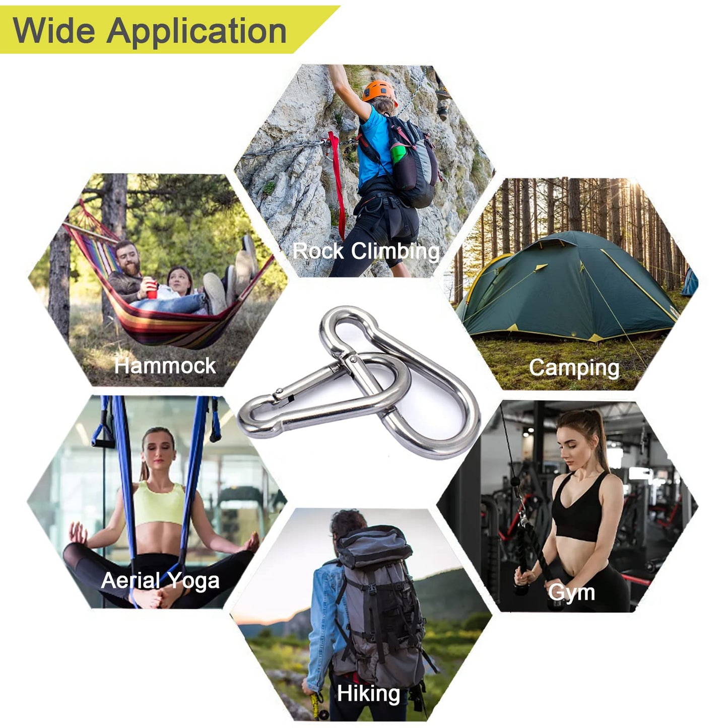 CAIDMOS 5PCS 3.15in Large Carabiner Clip, Stainless Steel Carabiner Heavy Duty, Spring Snap Hook, Locking Climbing Caribiners Clips for Gym, Plant Hanging, Outdoor Camping, Hiking. 600 lbs