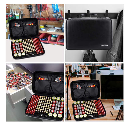 DocSafe Fireproof Battery Organizer Storage Box,Fireproof Waterproof Carrying Case Bag Holder,Safe Storage Holds 200+ Batteries AA AAA C D 9V, with Battery Tester BT-168 (Not Includes Batteries)