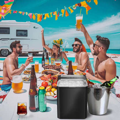 Sweetcrispy Countertop Ice Maker, Portable Ice Machine Self-Cleaning, 9 Cubes in 6 Mins, 26 lbs/24Hrs, 2 Sizes of Bullet Ice for Home Party Office,Elegant Black