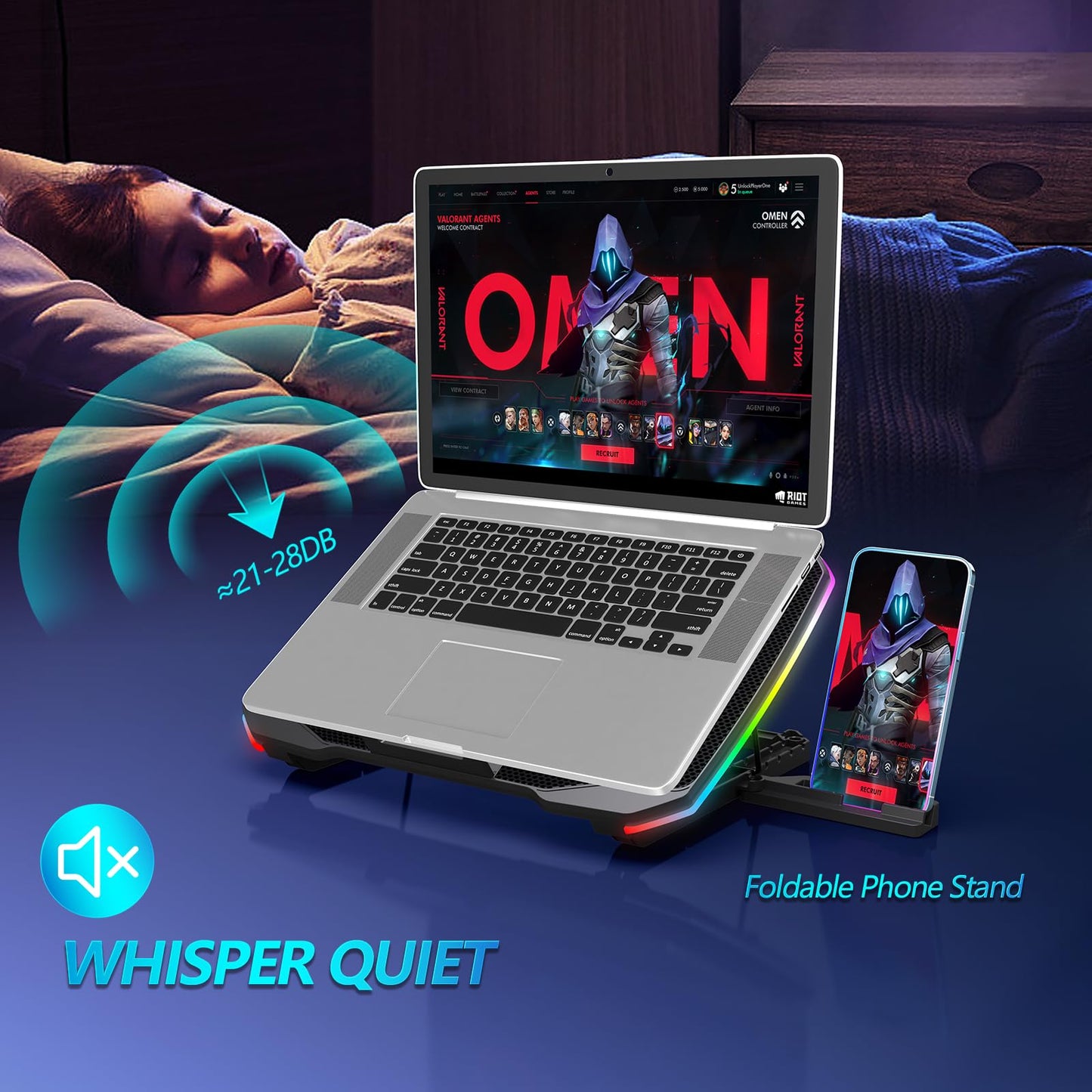 AIMIUZI Laptop Cooling Pad, Gaming Laptop Cooler with 9 Quiet Fans, Laptop Cooling Stand for 12-17 Inch, Laptop Computer Fan with 5 Height Adjustable,2 USB Ports,1 Phone Stand