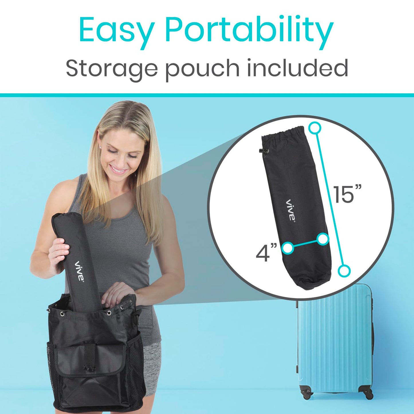 Vive Self Inflatable Seat Cushion - Portable Pad for Stadiums, Bleachers, Airplanes, Travel, Hiking, Camping, Backpacking, Sporting Events, Picnics - Lightweight Padded Seat Resistant to Tears & Snags