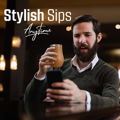 Snute Double-Wall Insulated Whiskey Glass – Stemless Nosing Glass for Bourbon, Scotch & Whisky – Wood Finish – Gift for Men, Dad, Whiskey Lovers (Set of 2)