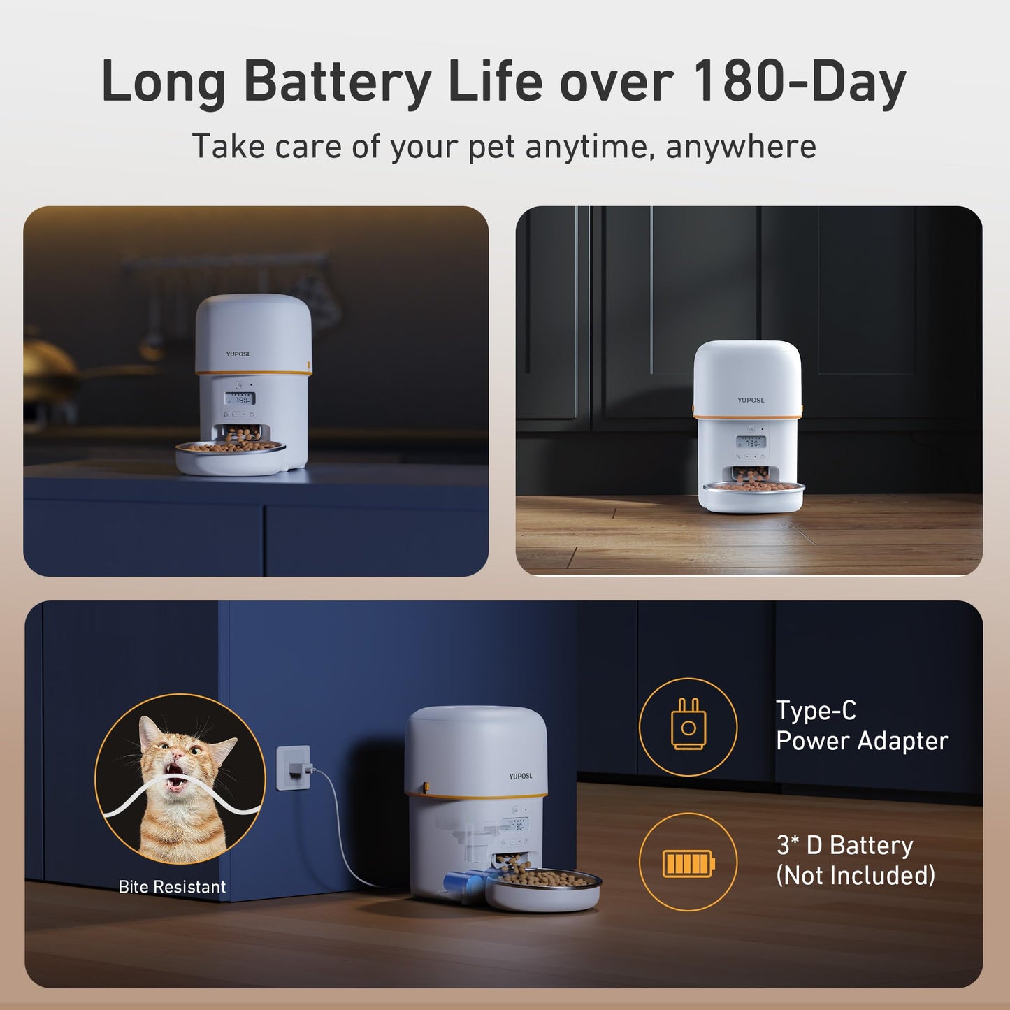 Yuposl Automatic Cat Feeders - 2L Cat Food Dispenser Easy to Use, Timed Automatic Pet Feeder with Over 180-day Battery Life, 1-6 Meals Dry Food Programmable Portion Control Also for Dogs