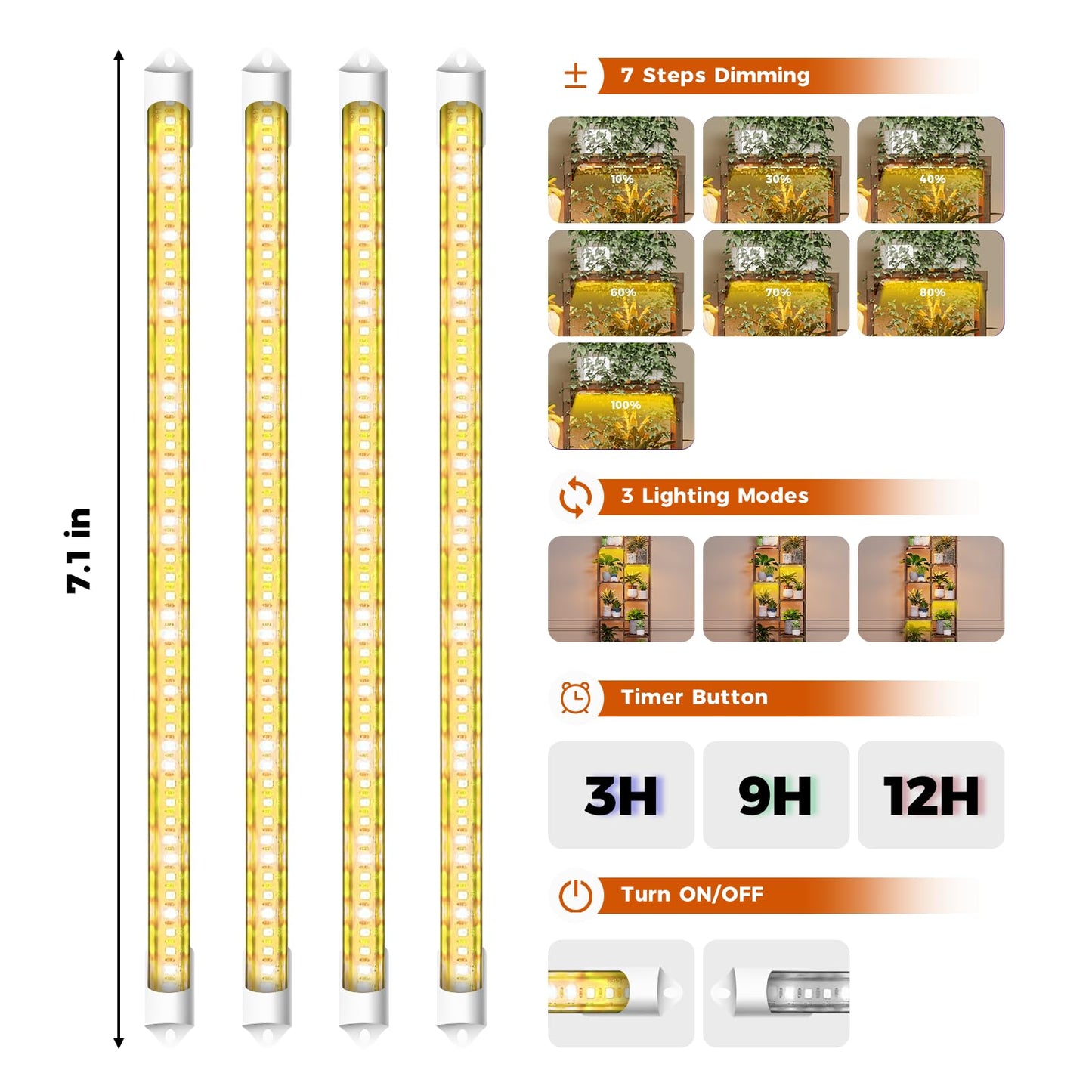 Bamworld Plant Stand with Grow Light Plant Shelf for Mutiple Pots Large Plant Holder for Living Room Patio Boho Home Decor for Gardening Warm Light