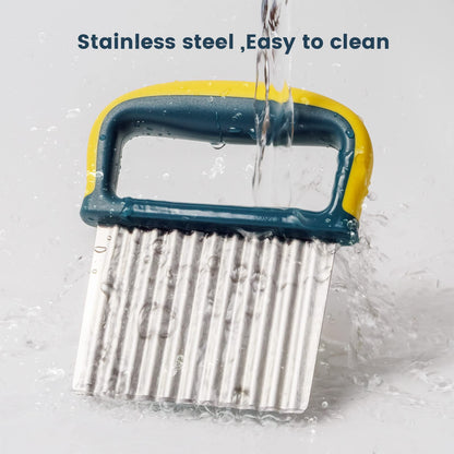 Crinkle Cutter Knife, Potatoes Crinkle Fry Cut and Vegetable Cutter for Veggies, Stainless Steel Carrot Slicer（Yellow）