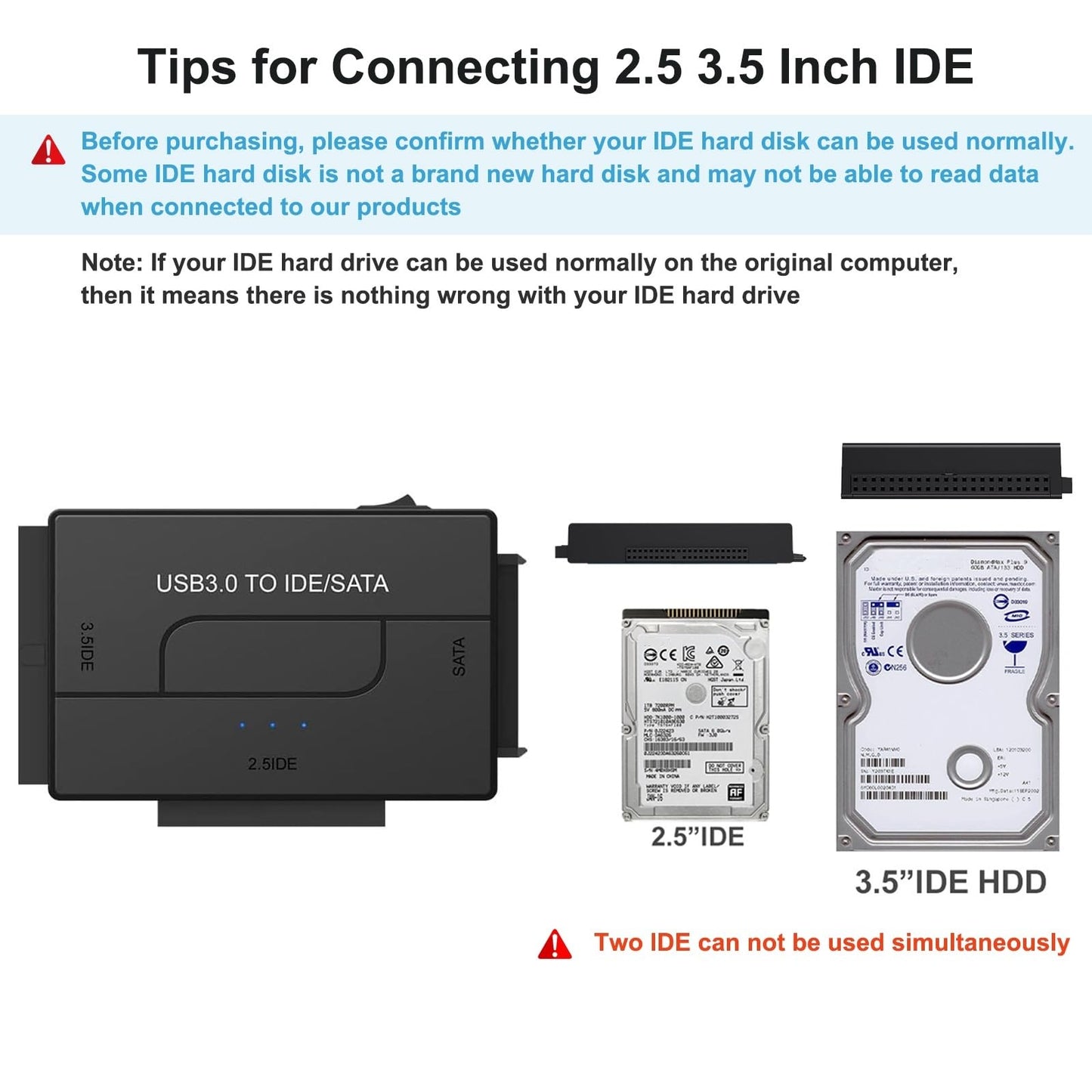USB 3.0 to SATA IDE Hard Drive Reader, YINNCEEN External Hard Drive Ultra Recovery Converter Universal Hard Drive Adapter Kit for 2.5/3.5 HDD/SSD Hard Drive Disk, Include 12V/2A Power Adapter