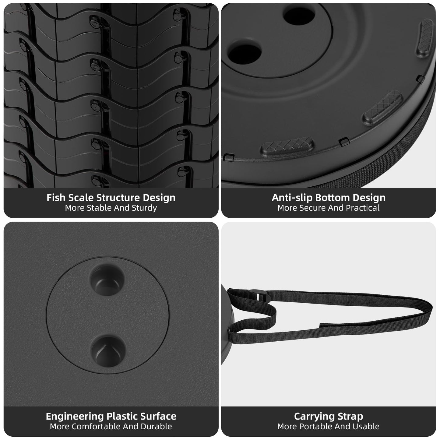 Qiguet Collapsible Stool, Folding Chair - Upgraded Portable Chair with Load Capacity 400lbs, Portable Stool for Camping Fishing Hiking - Folding Tool with Carrying Straps,Gifts for Fisherman (Black)