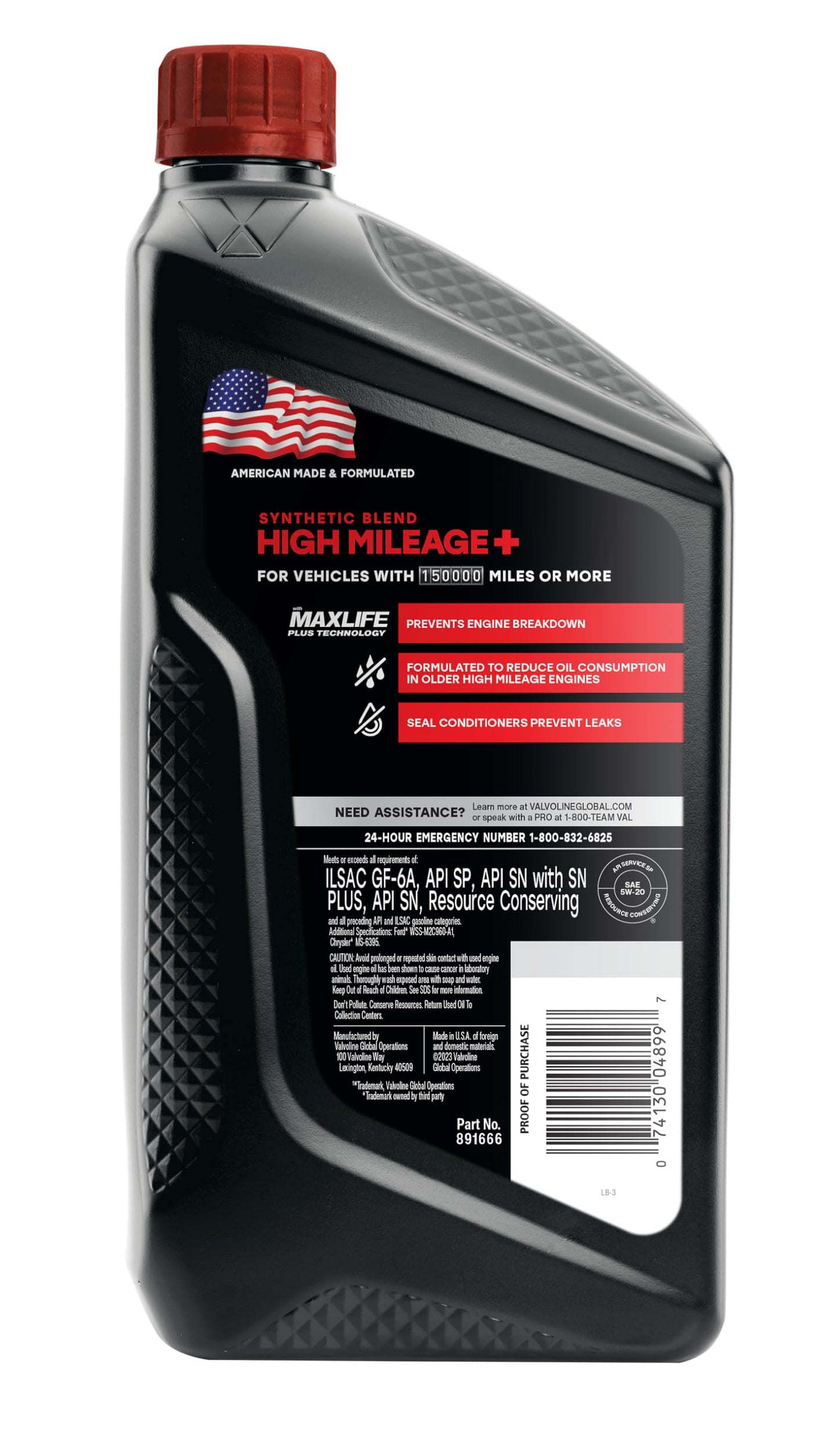 Valvoline High Mileage 150K with Maxlife Plus Technology 5W-20 Motor Oil 1 Quart