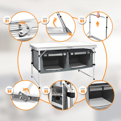 CampLand Outdoor Folding CampingTable with Aluminum Lightweight Height Adjustable with Storage Organizer Picnic Table for BBQ, Party, Camping (WhiteBig)