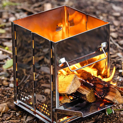 REDCAMP Wood Burning Folding Camp Stove Stainless Steel Grid, Portable Collapsible Backpacking Stove Survival Rocket Stove for Hiking Outdoor Tent Camping Picnic BBQ, Samll