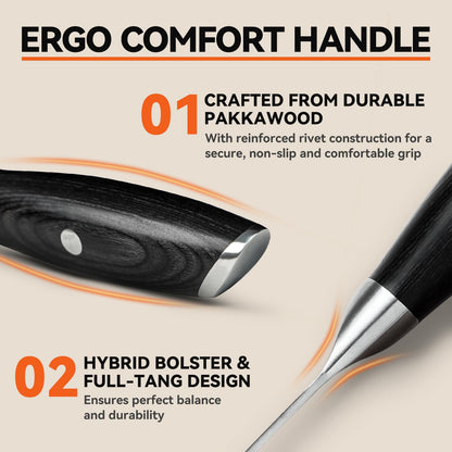 TUO Cheese Knife, 5" Cheese Knives Slicer for Block Cheese, Serrated Tomato Knife, Forked Tips & Non-Stick Blade, High Carbon German Steel, Ergonomic Pakkawood Handle with Gift Box, Falcon Series