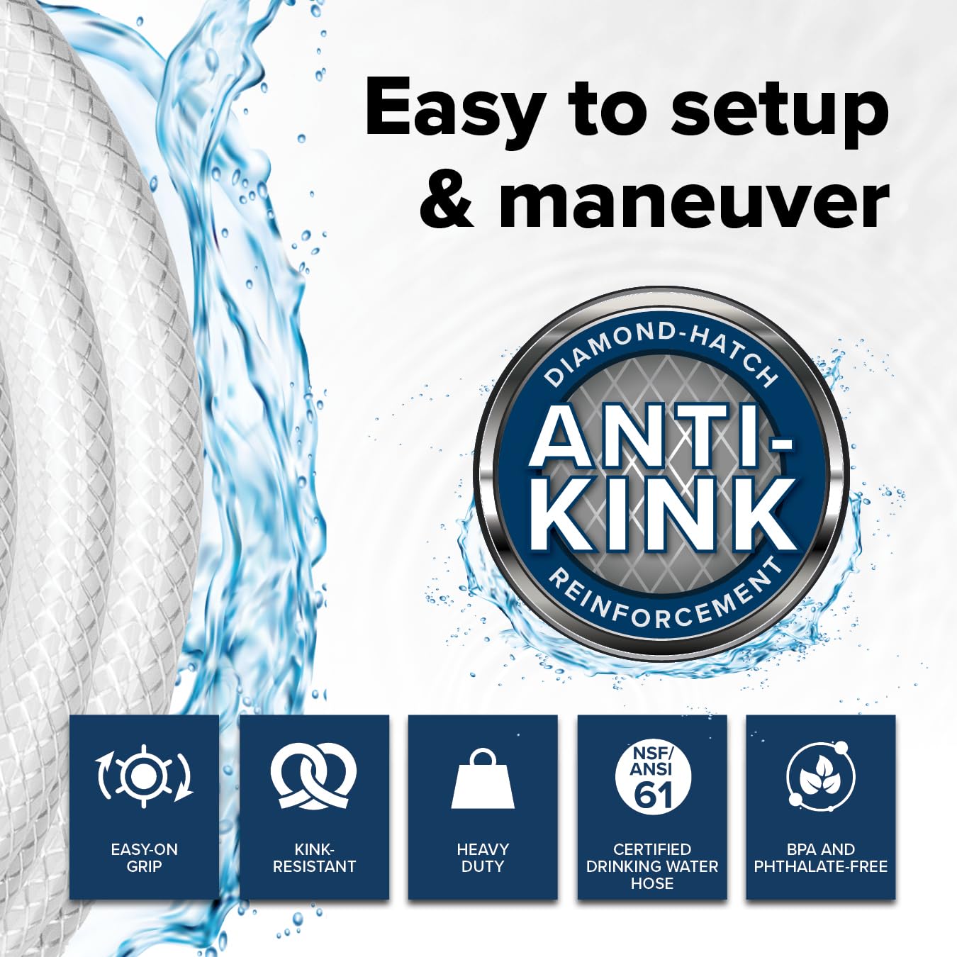 Camco TastePURE 25-Ft - RV Drinking Water Hose - Contains No Lead, No BPA & No Phthalate - Features Reinforced Design & Crafted of PVC - 1/2” Inside Diameter, Made in the USA (22733)