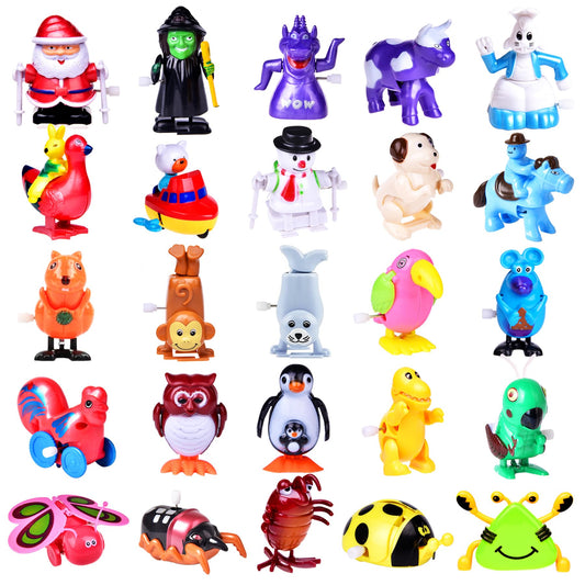 FUN LITTLE TOYS Wind Up Toys 25 PCs Assorted Animal Toys for Kid Party Favors, Pinata Filler Carniva Prizes Classroom Incentive Reward (Contents and Color May Vary)