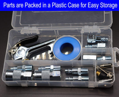 YOTOO Air Compressor Accessories Kit, Heavy Duty 20-Piece 1/4" NPT Air Accessory Tool Kit, 25 ft Hybrid Air Compressor Hose Kit with 100 PSI Tire Inflator Gauge, Blow Gun and Air Hose Fittings