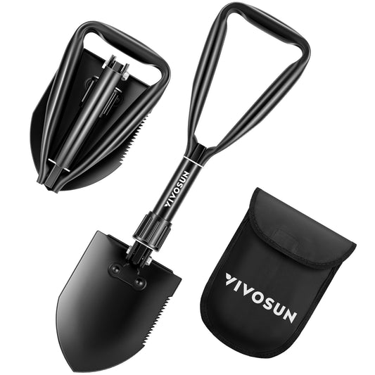 VIVOSUN Folding Camping Shovel, 18'' Survival Shovel, Portable Small Shovel with High Carbon Steel, Tactical Entrenching Tool for Hiking, Digging, Backpacking, Gardening, Off Road, Beach