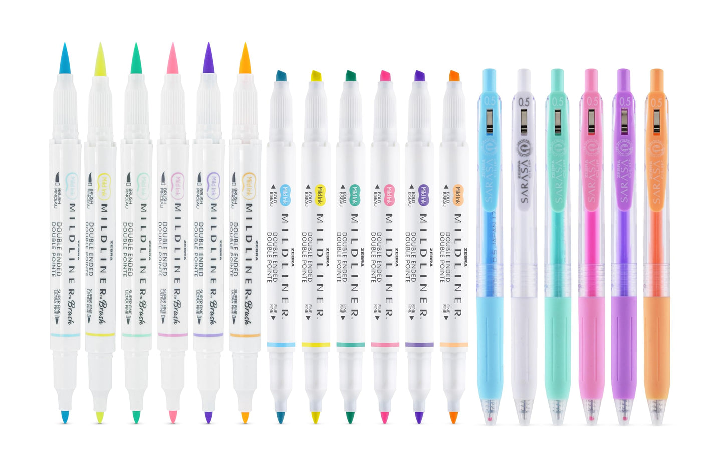 Zebra Pen Journaling and Lettering Set, 18-Pack Pastel Colors, Includes 6 Mildliner Highlighters, 6 Brush Pens, and 6 Sarasa Clip Gel Pens, Ideal for Creative Planning and Hand Lettering (76018)