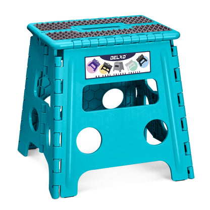 Delxo Folding Step Stool 13 Inch Non-Slip Foldable Stools Up to 300 LBS Kitchen Collapsible Fold Up Stepping Stool with Dotted 1 Pack Blue