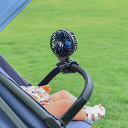 WiHoo Portable Stroller Fan, 11H Ultra-long Battery Life 3 Speed 360°Rotate, USB Rechargeable or Battery Operated Cooling Clip On for Baby Crib Travel Car Seat Black
