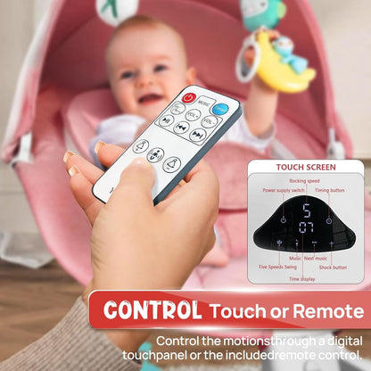 Electric Baby Swing for Infants to Toddler| Portable Infant Swing with Remote Control, Swing with 5 Speeds, 3-Point Harness for Baby Boy Girl (Pink)