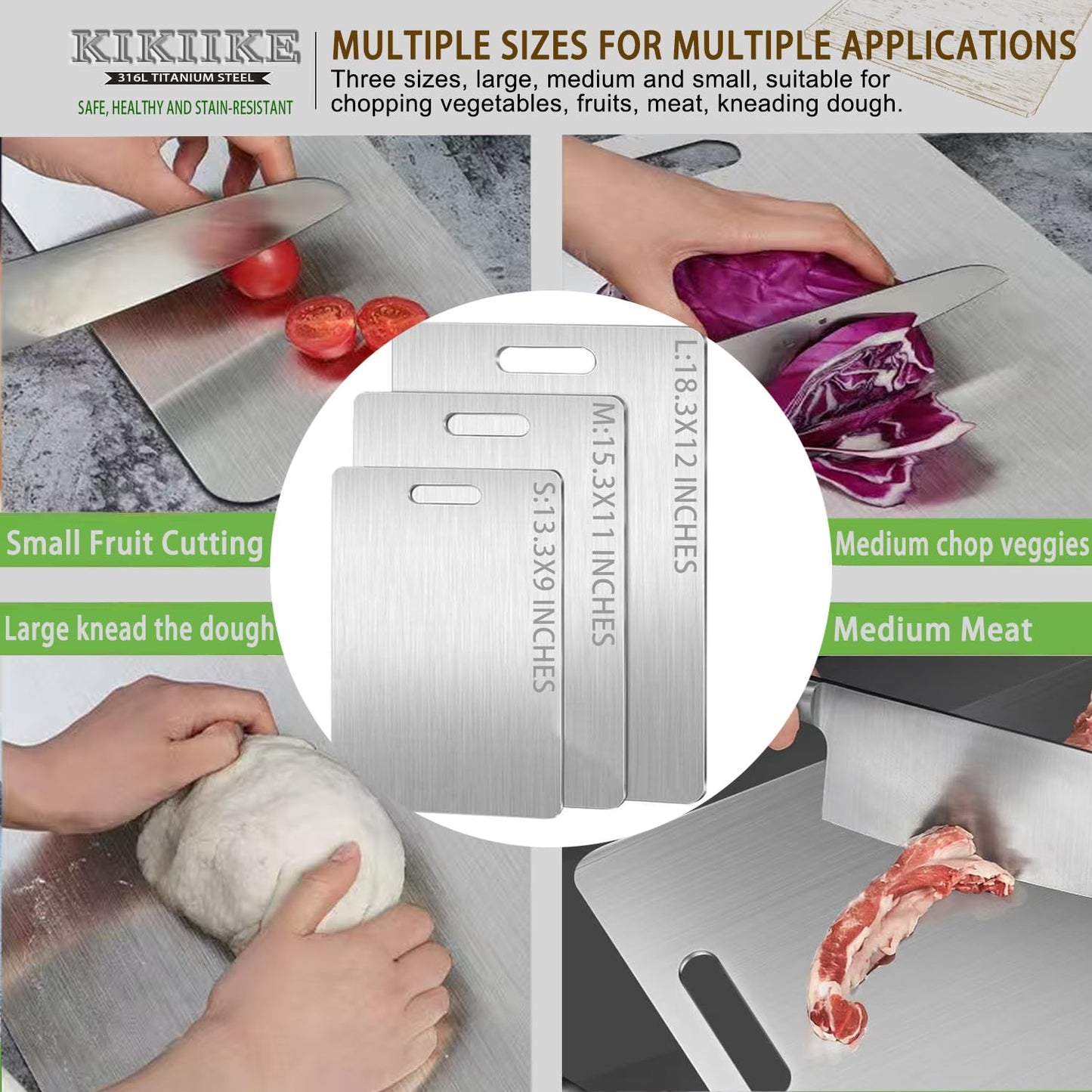 Titanium Cutting Board Double-Sided 100% Pure Titanium Cutting Boards for Kitchen - Food-Grade titanware chopping boards Non-Stick Durable and easy to clean (13.3 x 9 in)1 Piece