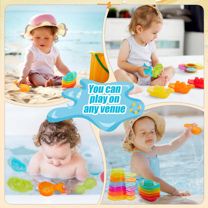 Baby Bath Toys for Kids Ages 1-3, 11PCS Mold Free Bath Toys for Toddlers with Floating Boats & Bath Spoons, Bathtub Water Pool Toys for Babies and Toddlers